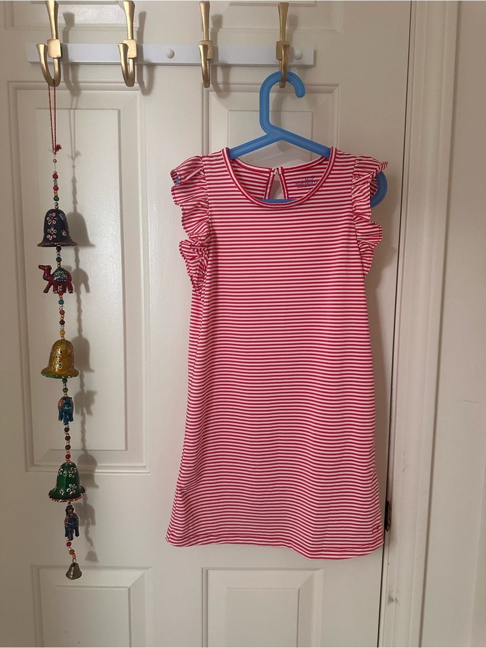 Vineyard Vines Red and White Striped Ruffle Sleeve Dress